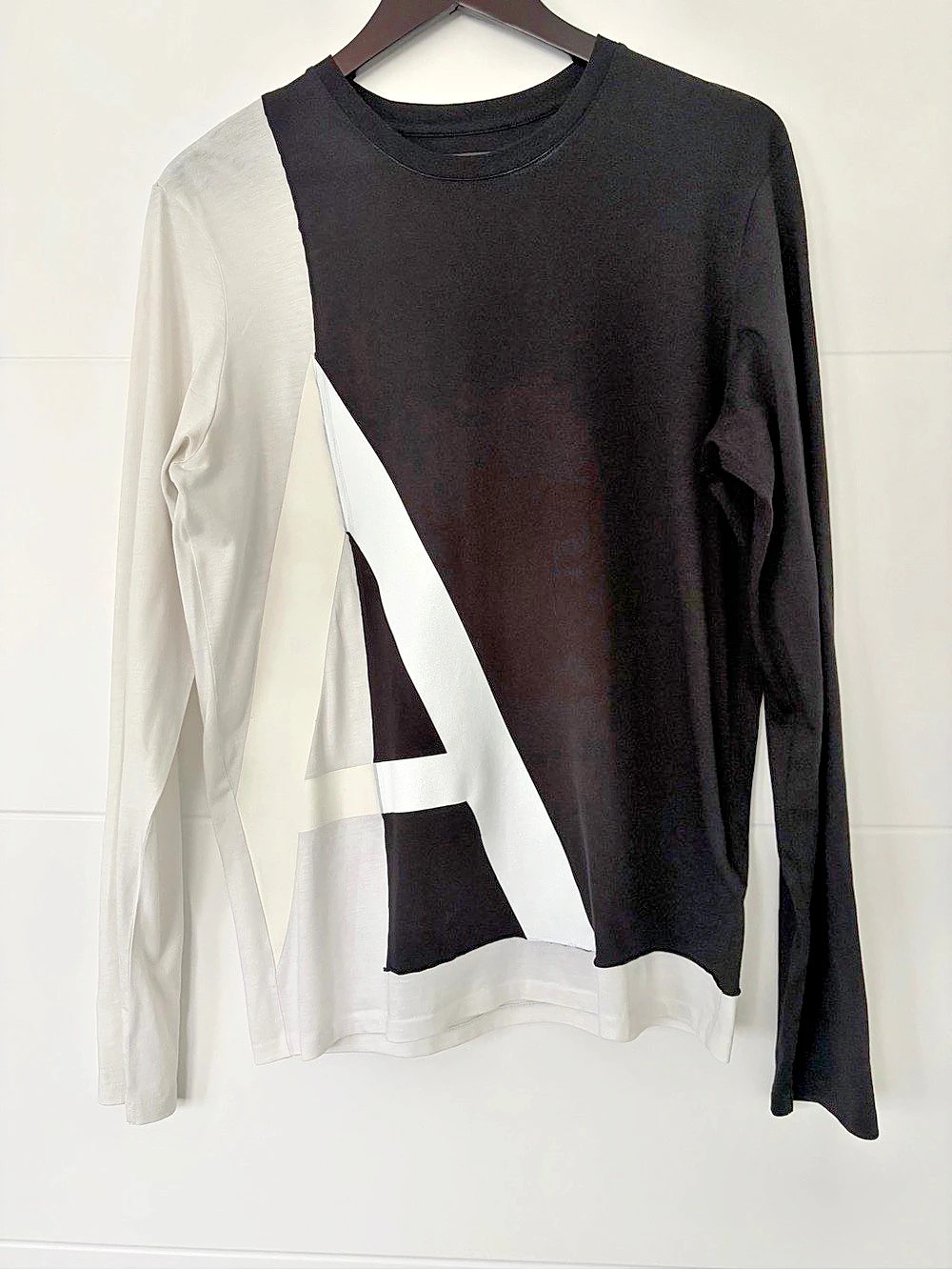 Armani Exchange Color Block Long Sleeve Tee in Black & White Size Small